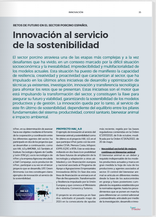 Se publica en Tierras de Porcino el artículo «Innovación al servicio de la sostenibilidad»